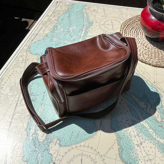 Vintage Brown Vinyl Camera Bag