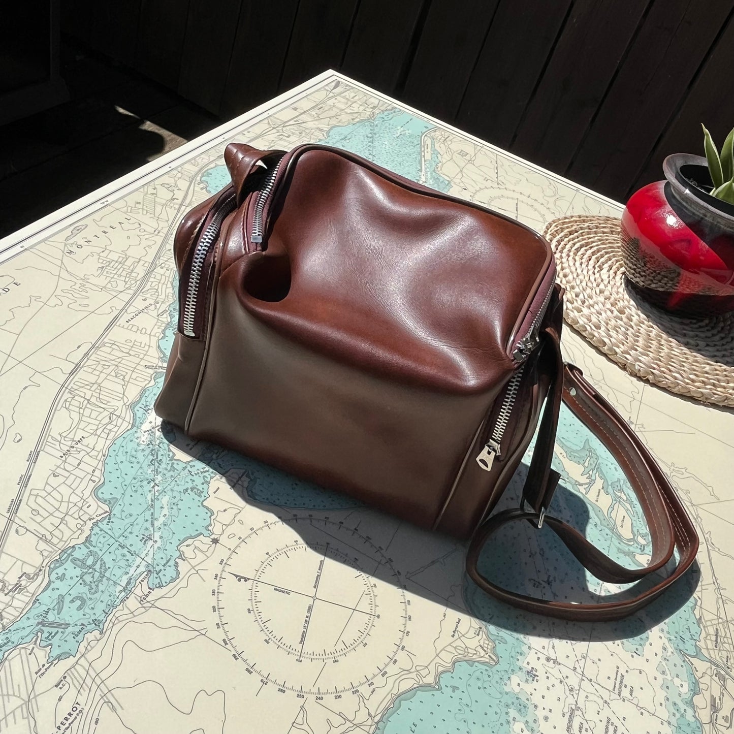 Vintage Brown Vinyl Camera Bag