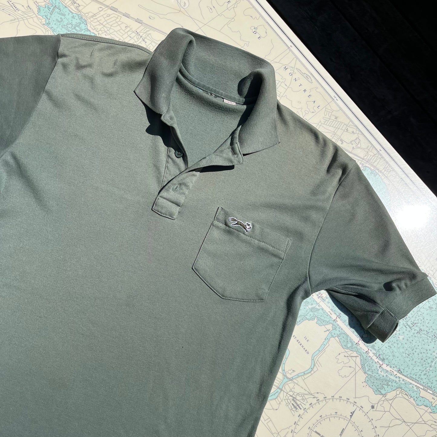 Vintage Sage Green Fox Collared Golf Tee Shirt