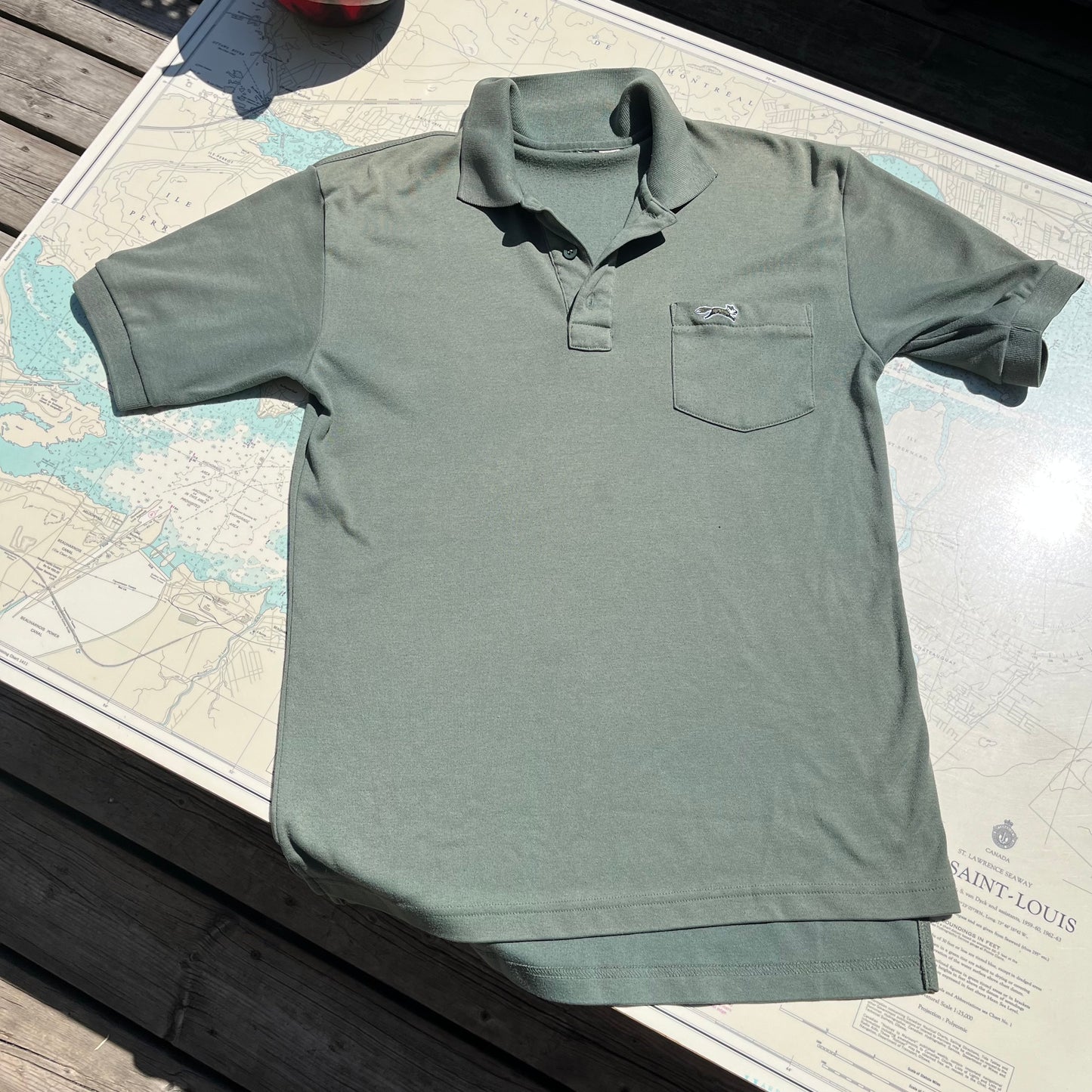 Vintage Sage Green Fox Collared Golf Tee Shirt