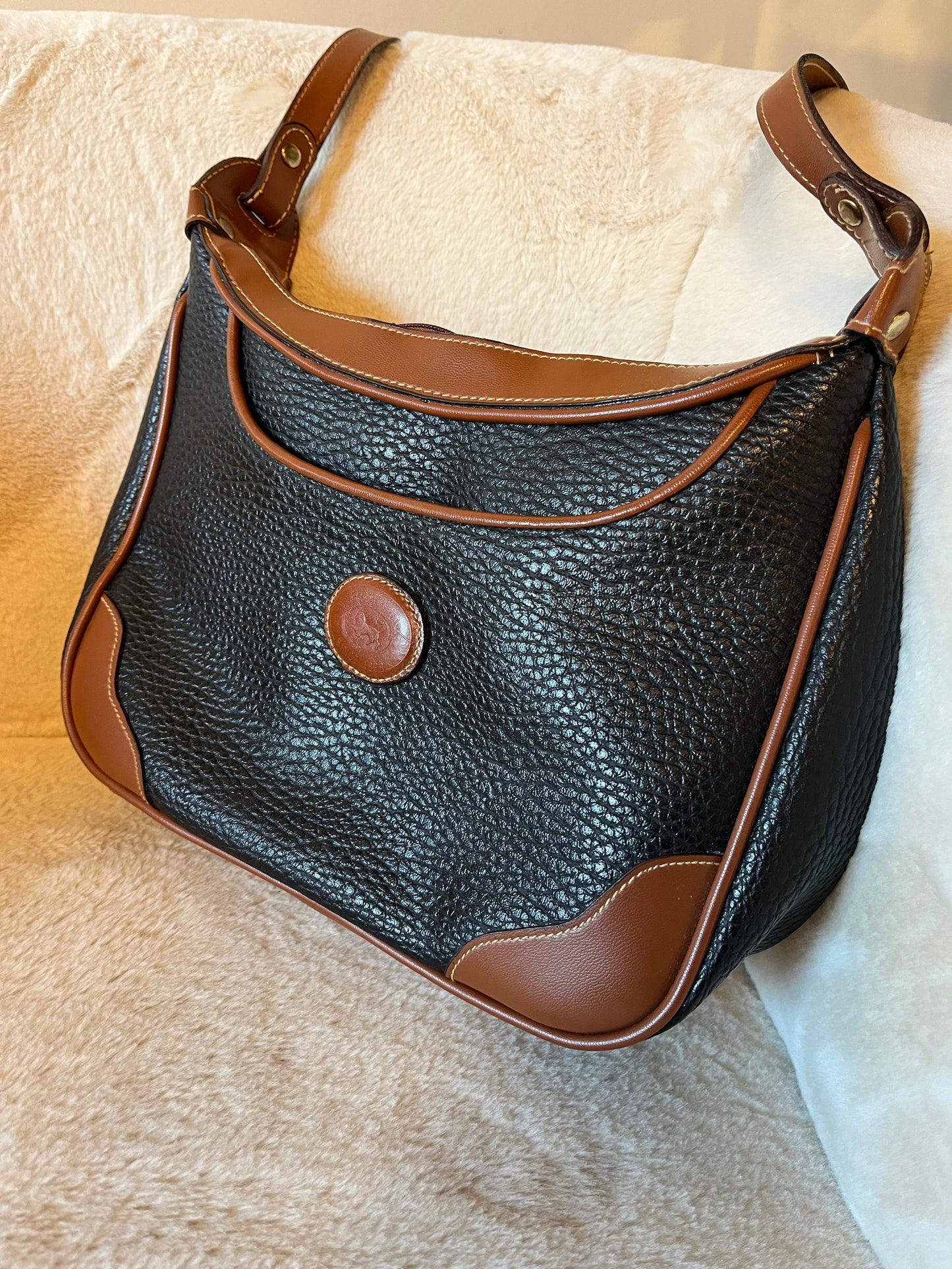 Vintage 90s Buxton Two Tone Leather Sling Purse