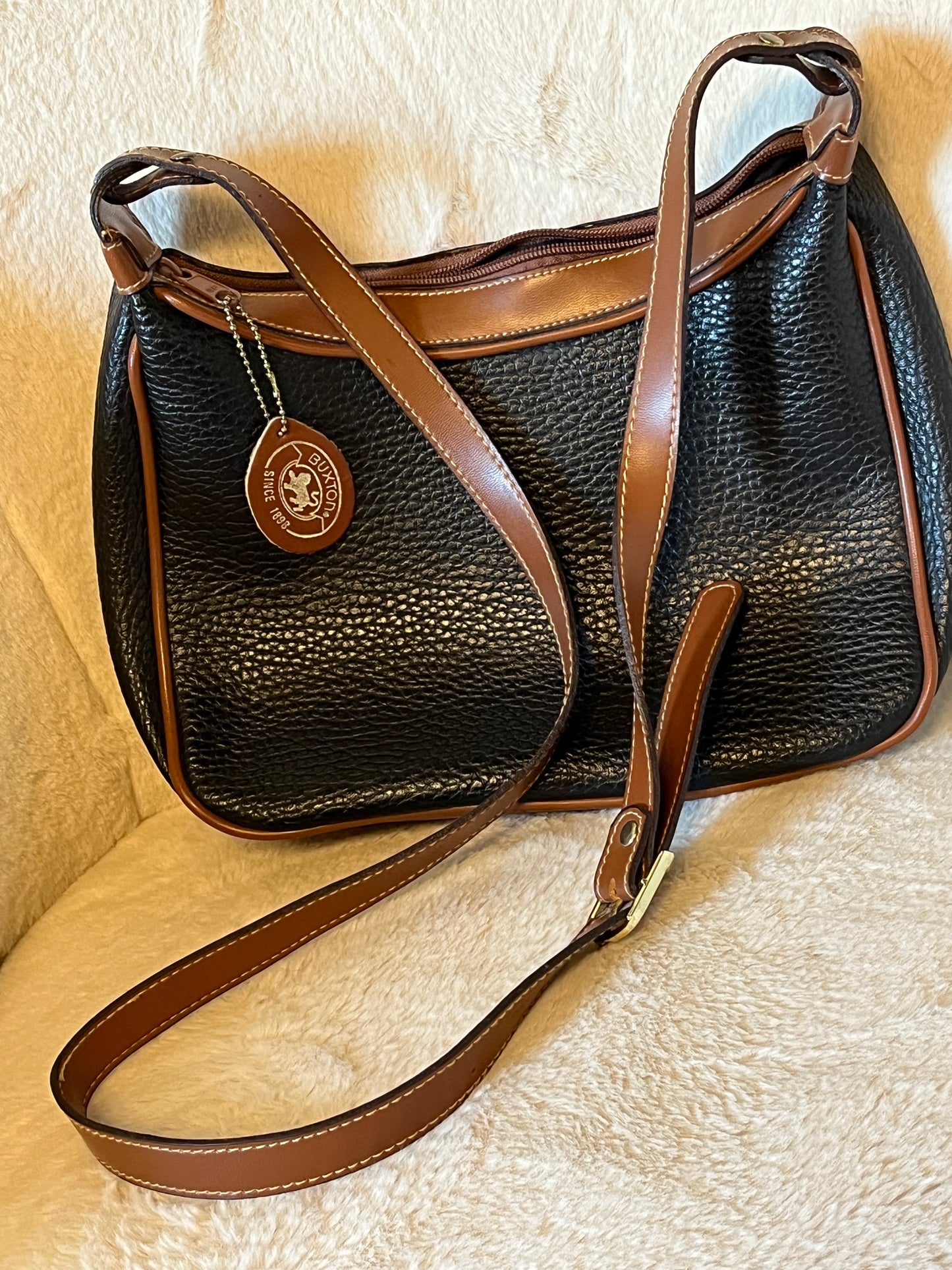 Vintage 90s Buxton Two Tone Leather Sling Purse
