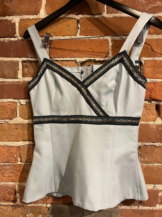 Vintage Handmade Blue Sleeveless Blouse with Trim