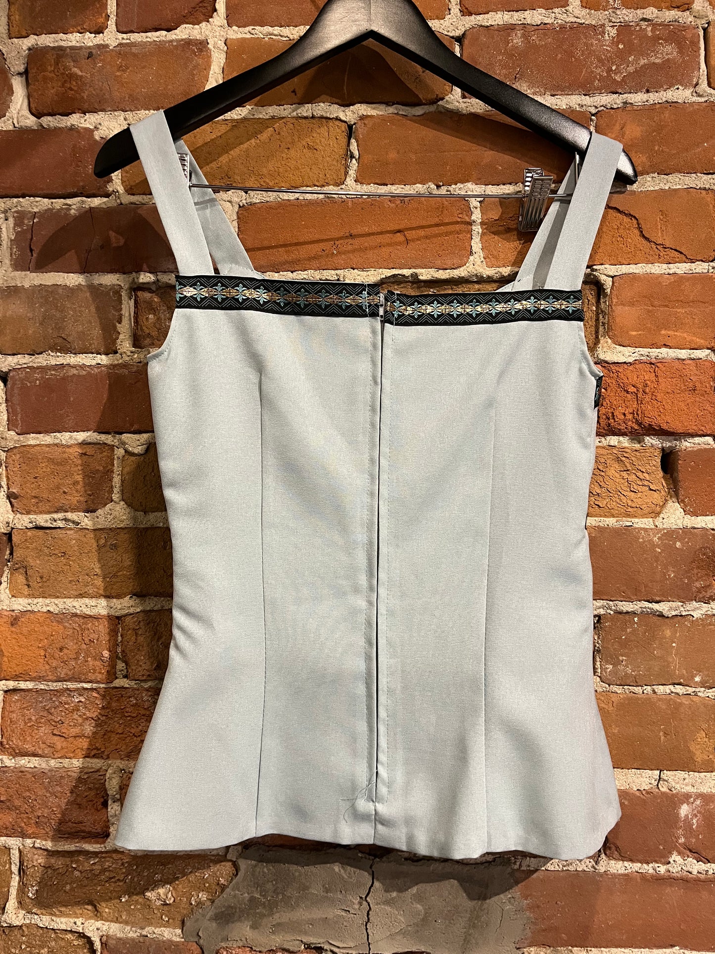 Vintage Handmade Blue Sleeveless Blouse with Trim
