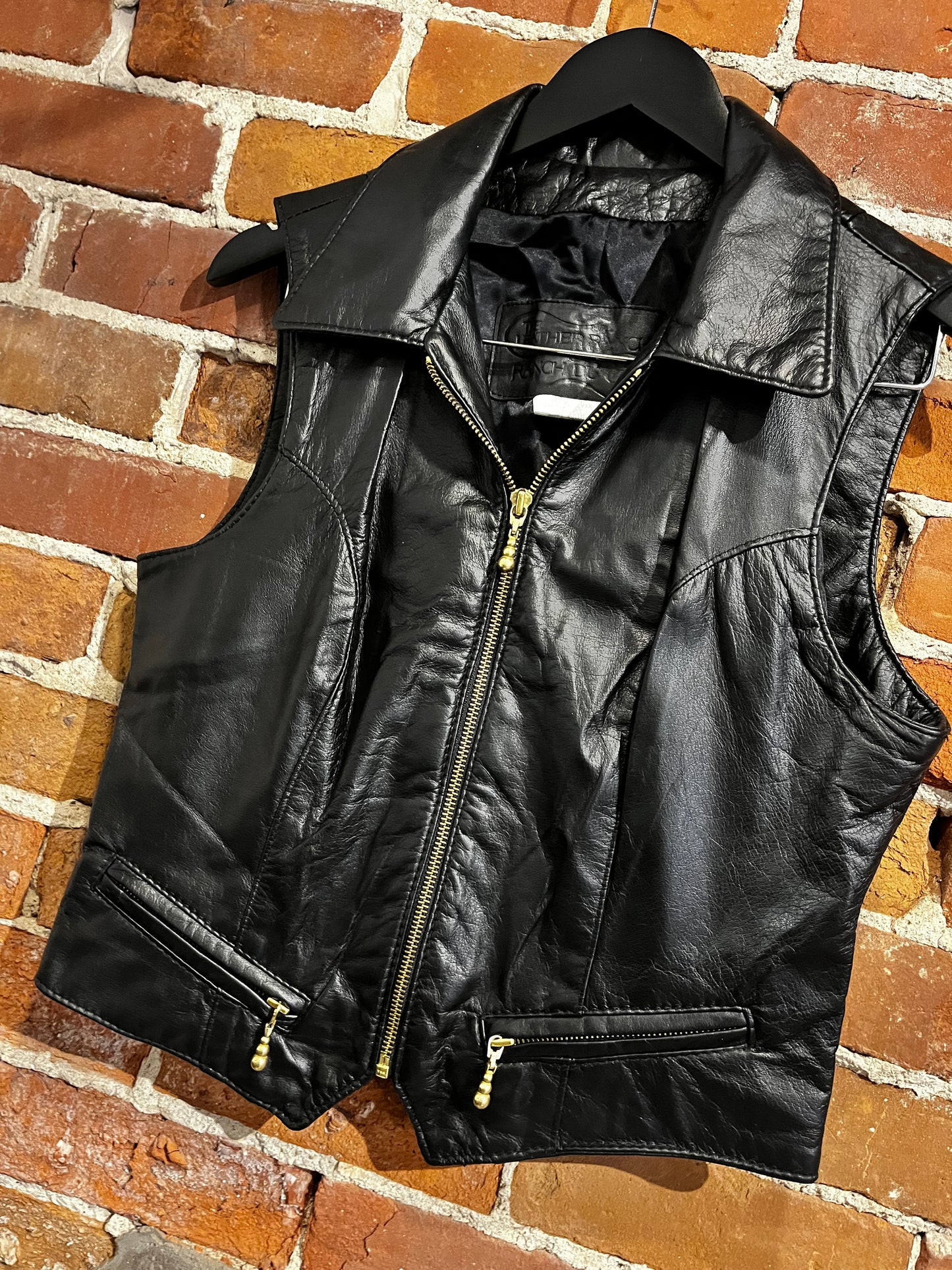 Vintage Black The Leather Ranch Leather Vest with Zippers