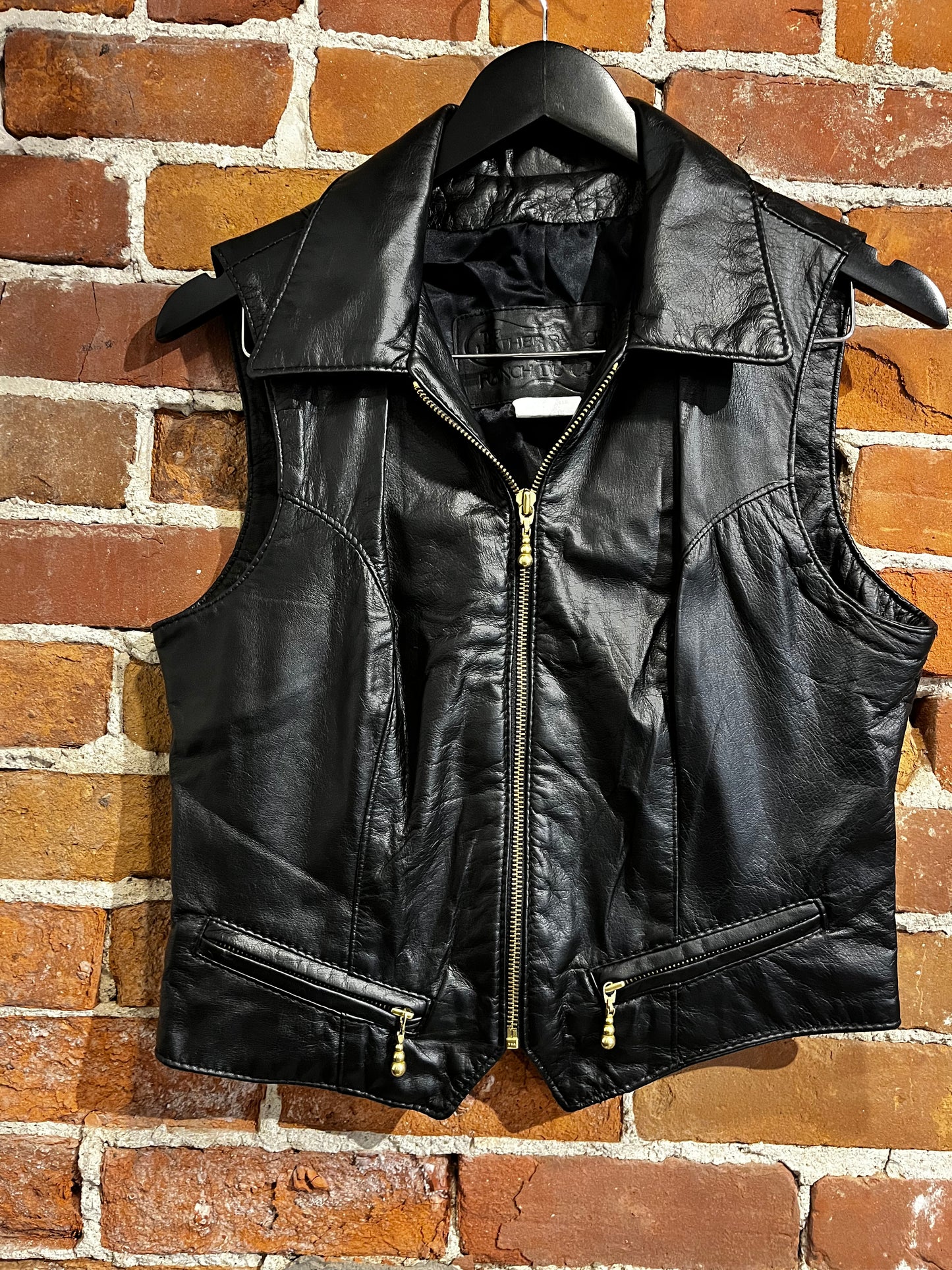 Vintage Black The Leather Ranch Leather Vest with Zippers