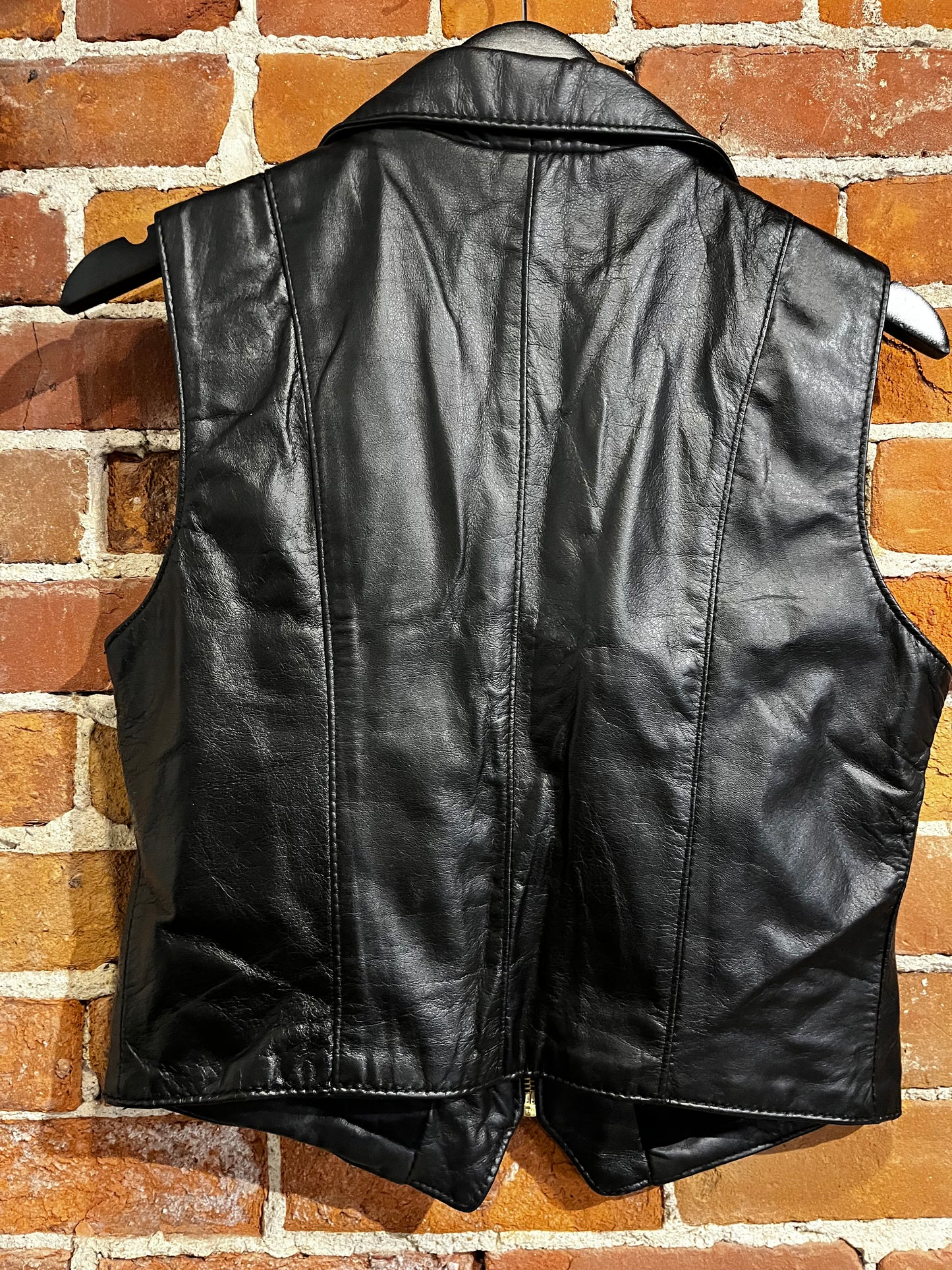 Vintage Black The Leather Ranch Leather Vest with Zippers