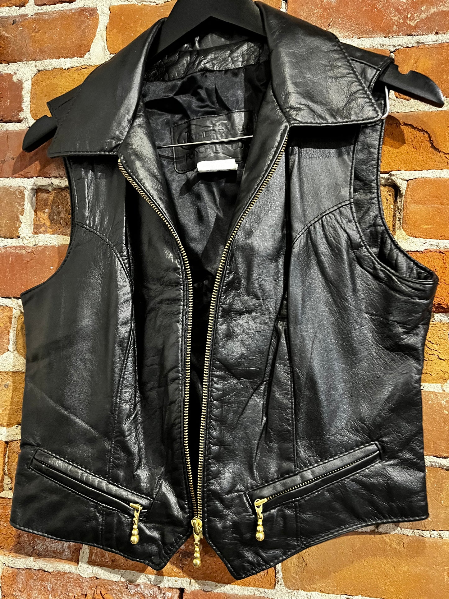 Vintage Black The Leather Ranch Leather Vest with Zippers