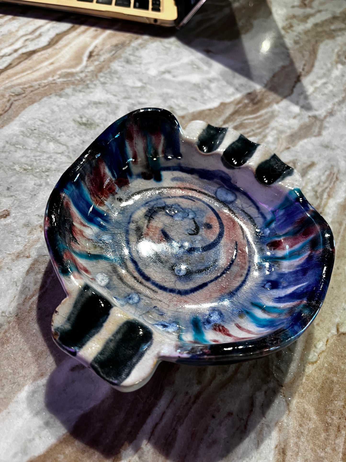 Vintage Handmade Funky Colourful Drip Ashtray