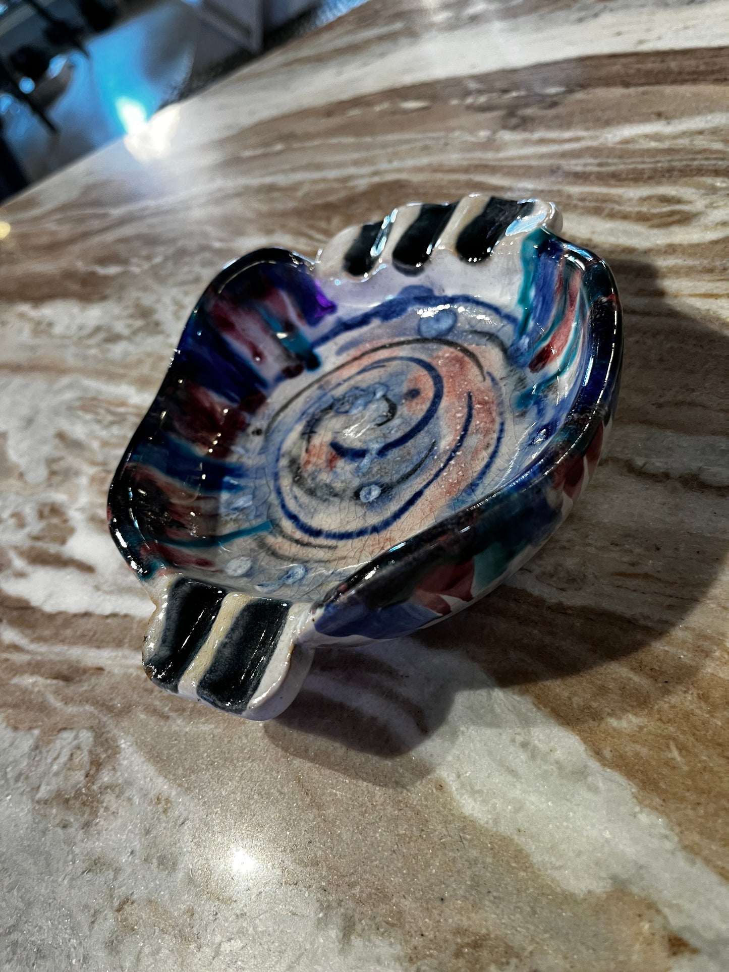 Vintage Handmade Funky Colourful Drip Ashtray