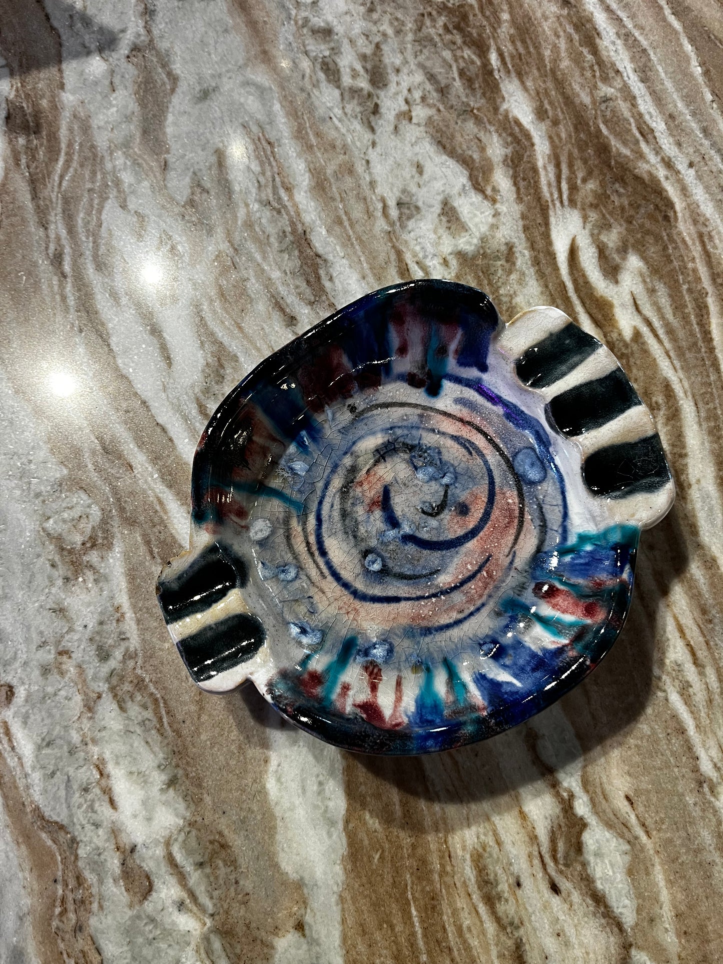 Vintage Handmade Funky Colourful Drip Ashtray
