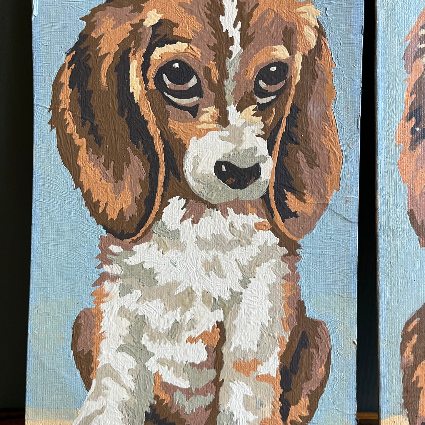 Vintage 70s Paint By Number Spaniel Beagle Dog Paintings
