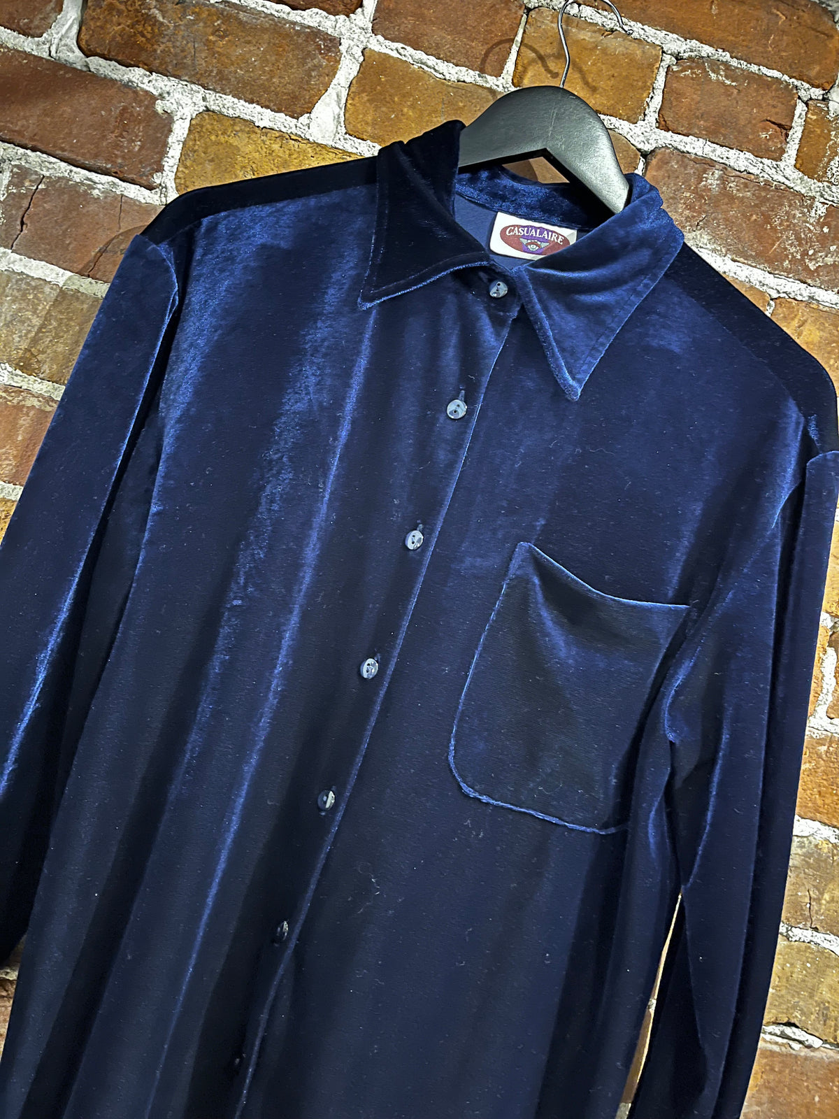 Vintage Navy Velour Casualaire Long Sleeve Oversized Button Up Shirt