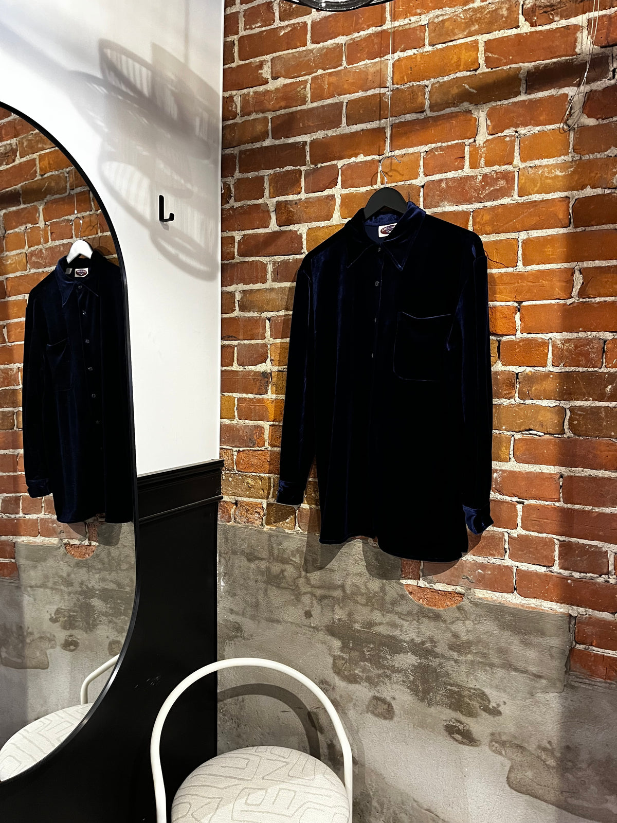 Vintage Navy Velour Casualaire Long Sleeve Oversized Button Up Shirt