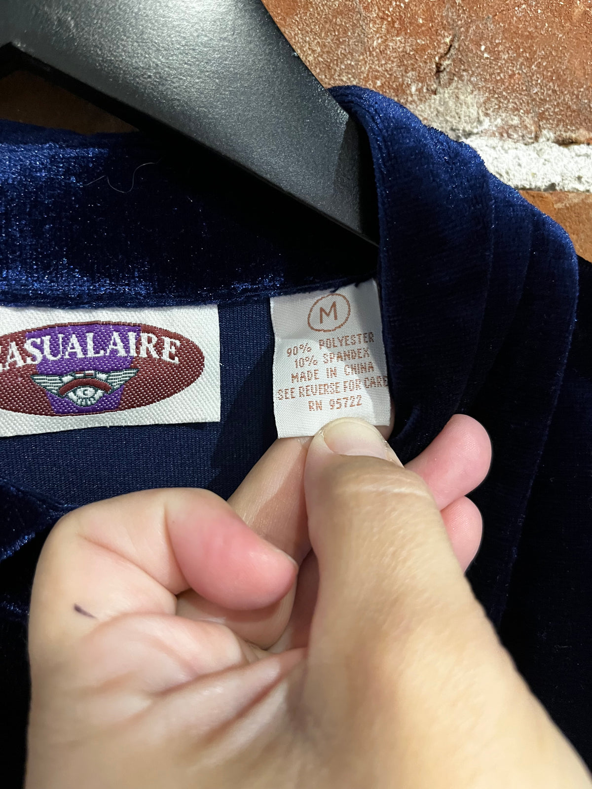 Vintage Navy Velour Casualaire Long Sleeve Oversized Button Up Shirt
