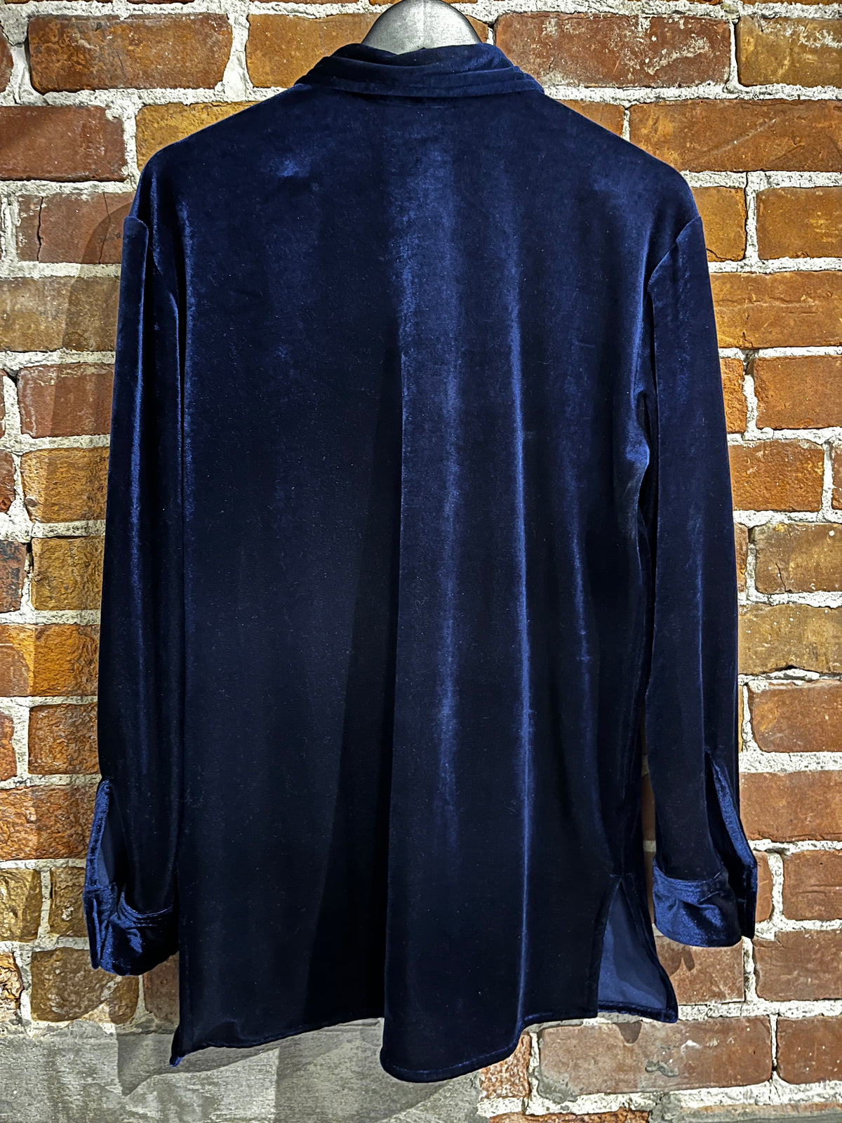 Vintage Navy Velour Casualaire Long Sleeve Oversized Button Up Shirt