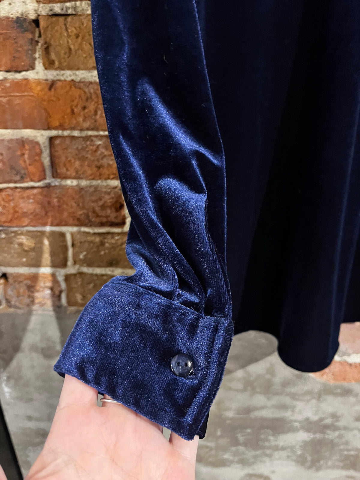 Vintage Navy Velour Casualaire Long Sleeve Oversized Button Up Shirt