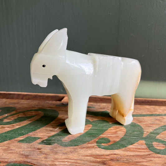 Vintage White Onyx Stone Carved Burro Figurine