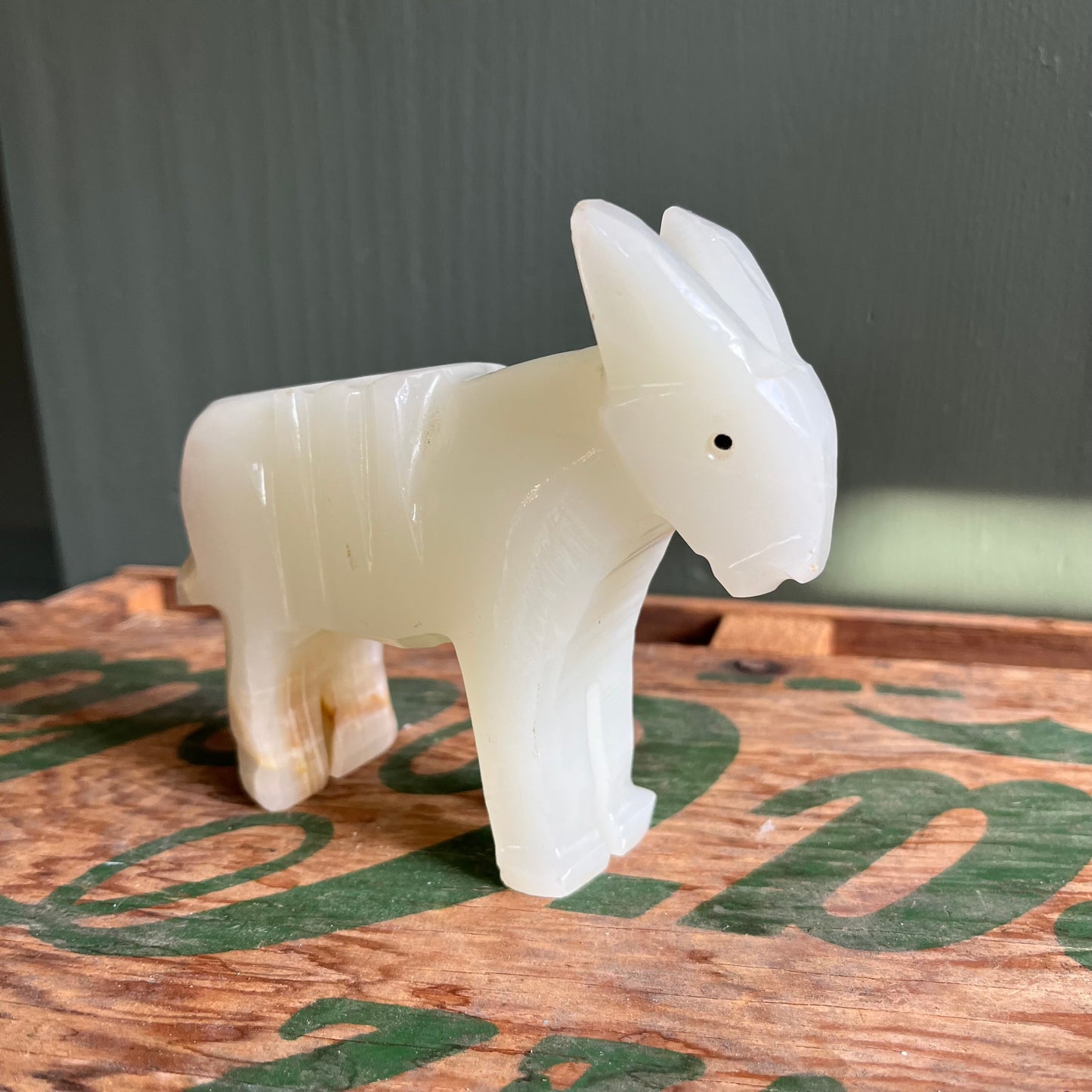 Vintage White Onyx Stone Carved Burro Figurine