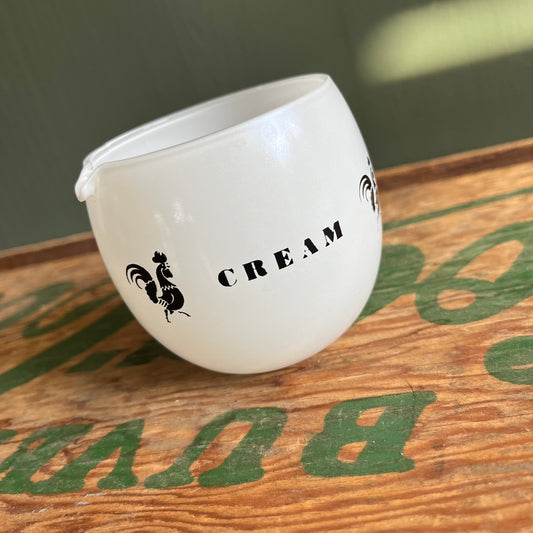 Vintage Graphic Rooster Cream Milk Glass Cup