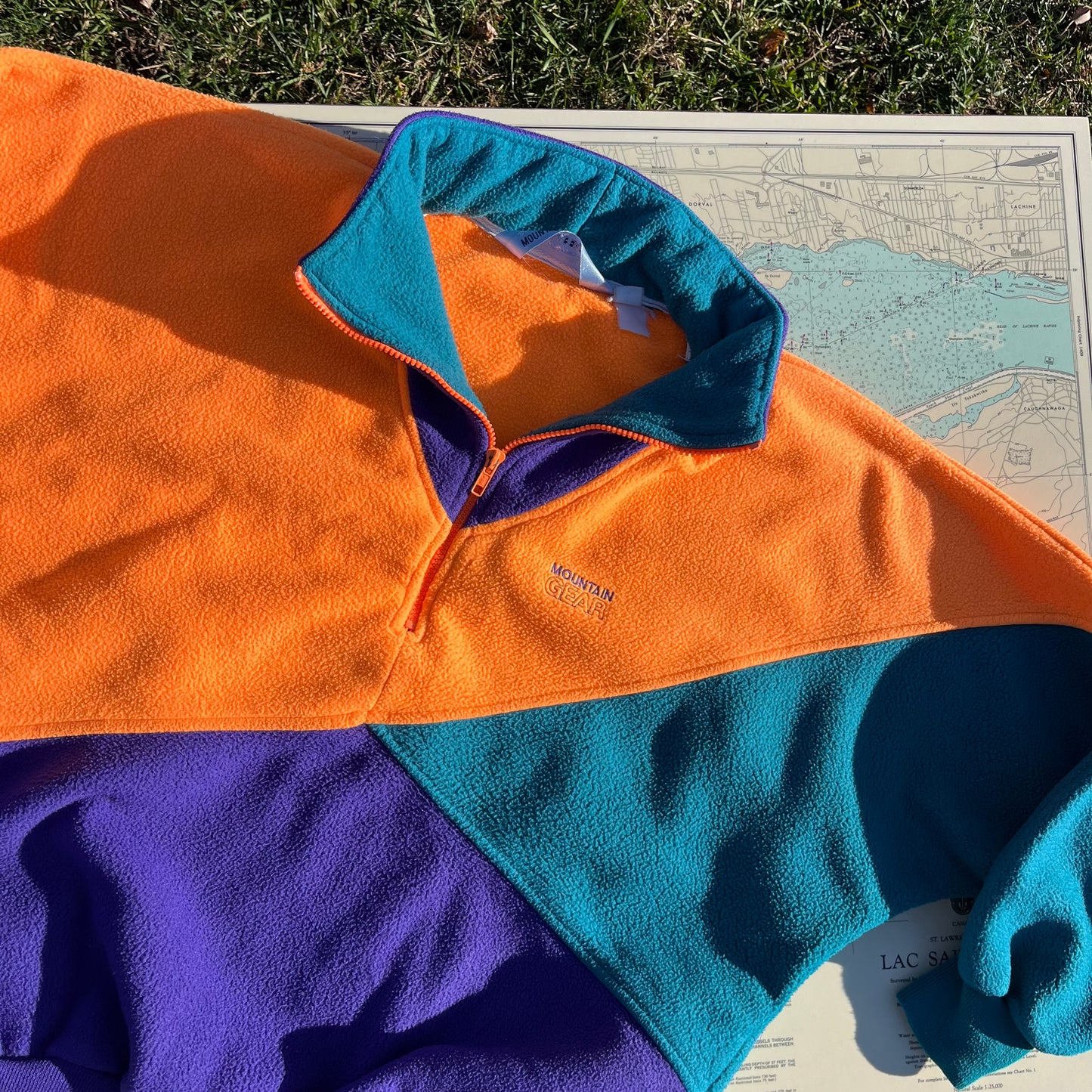 Vintage 90s Neon Colour Block Fleece Pullover