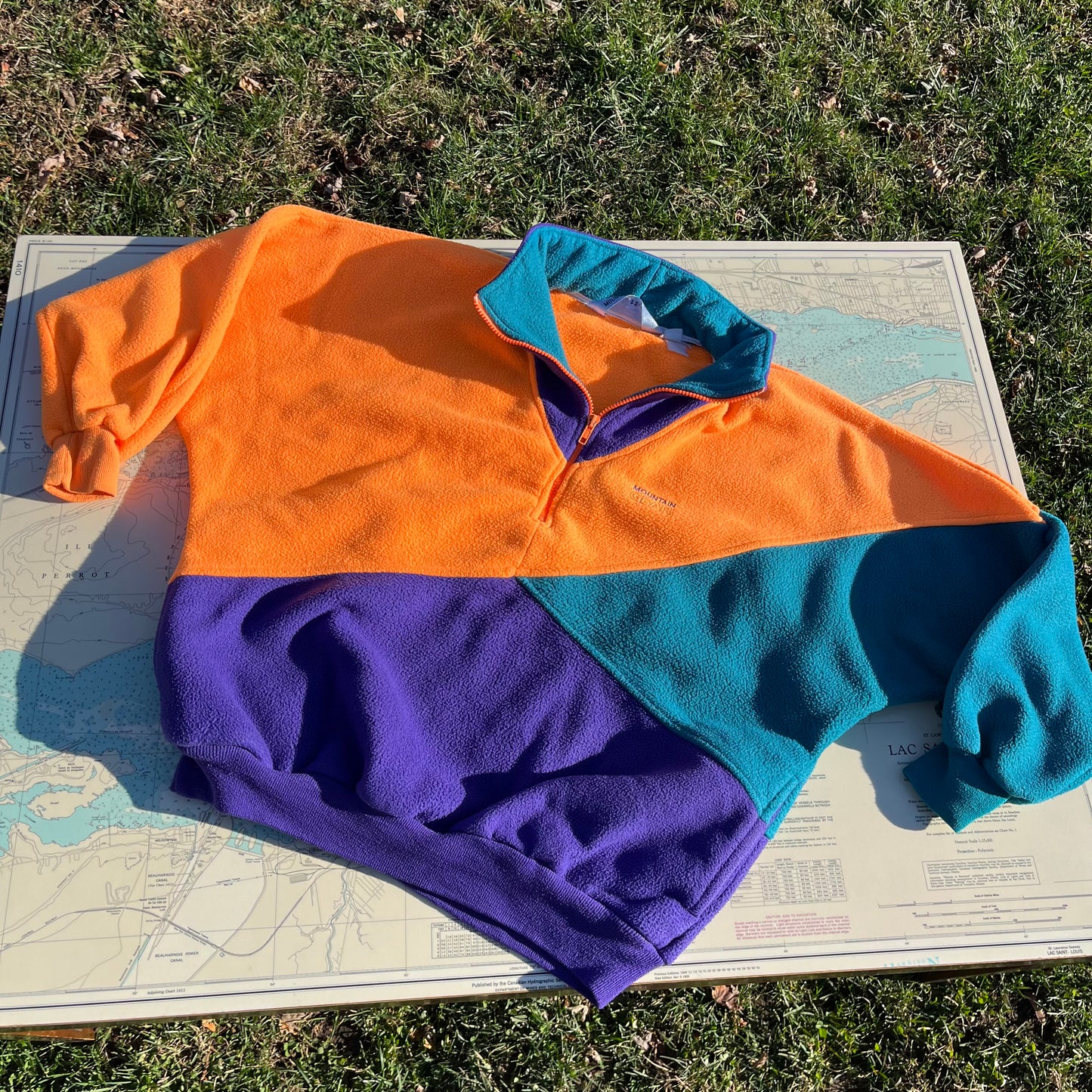 Vintage 90s Neon Colour Block Fleece Pullover