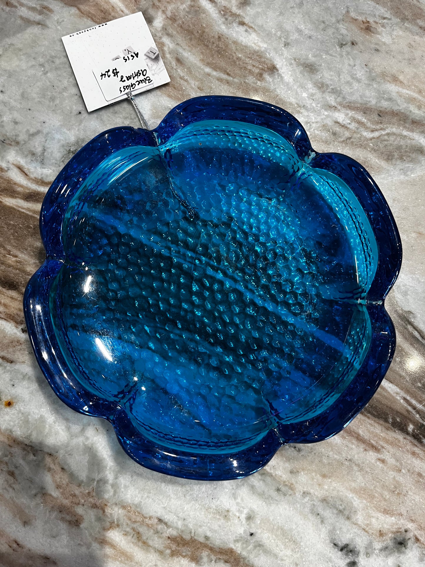 Vintage Blenko Blue Glass Flower Shaped Ashtray