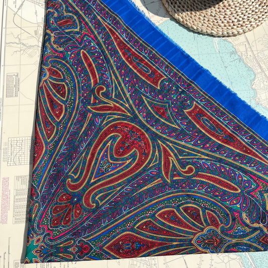 Vintage Blue Paisley Boho Large Scarf