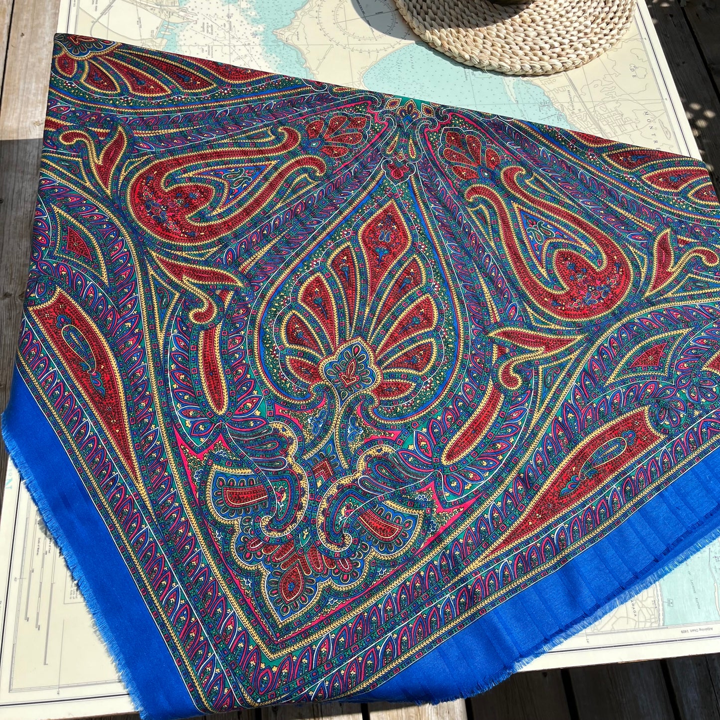 Vintage Blue Paisley Boho Large Scarf