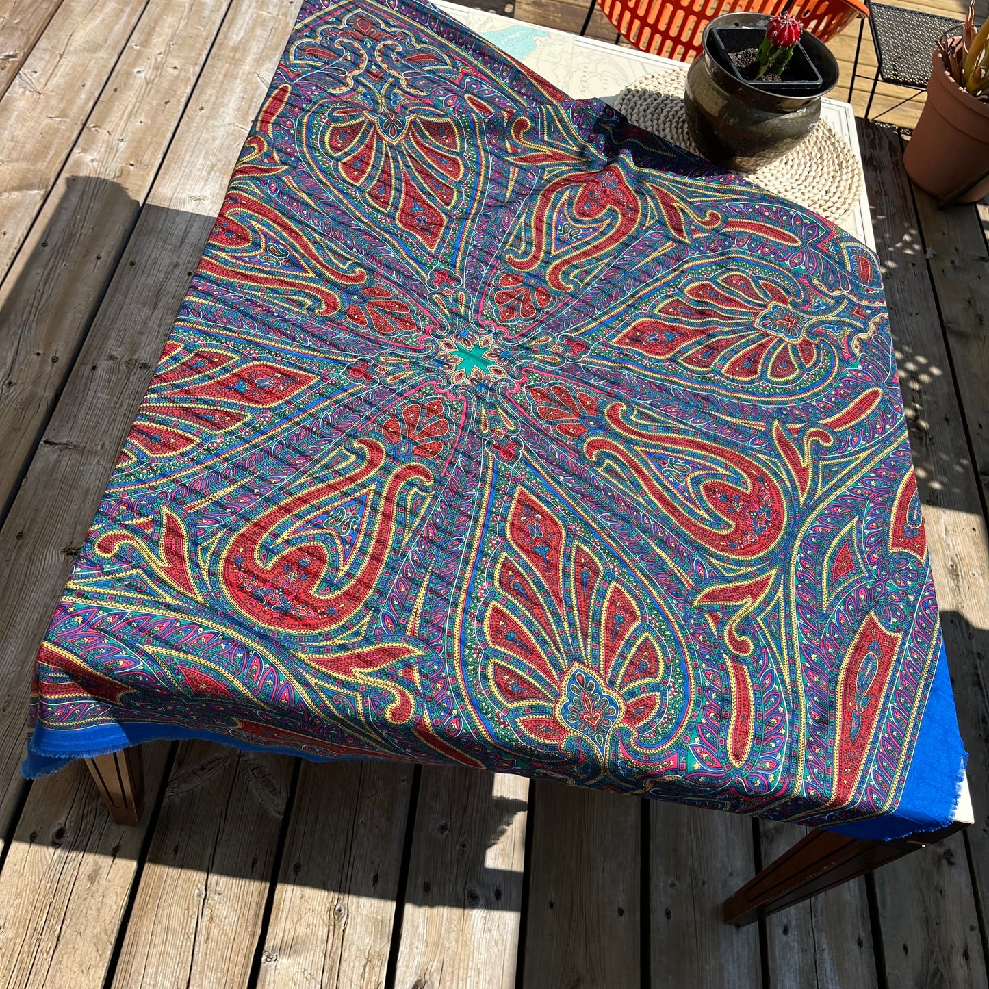 Vintage Blue Paisley Boho Large Scarf