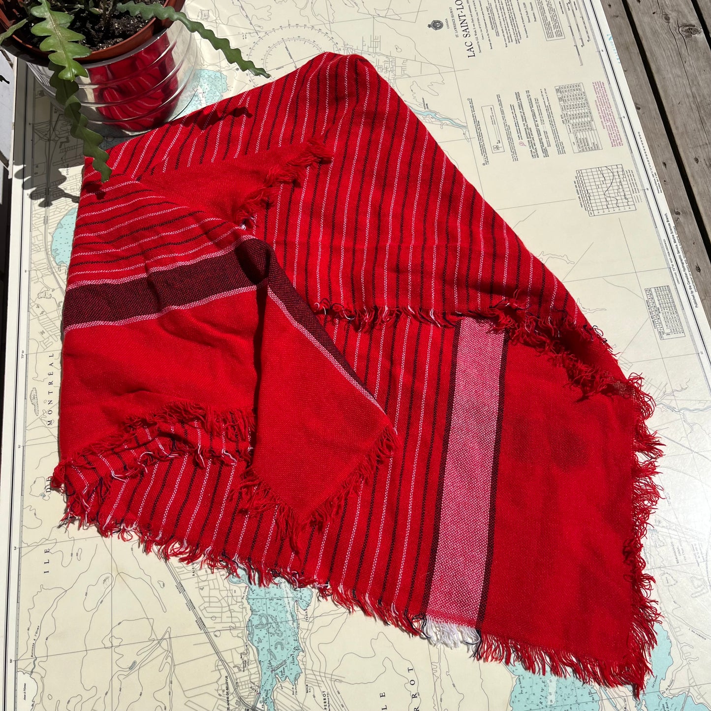 Vintage Navy & Red Square Blanket Scarf