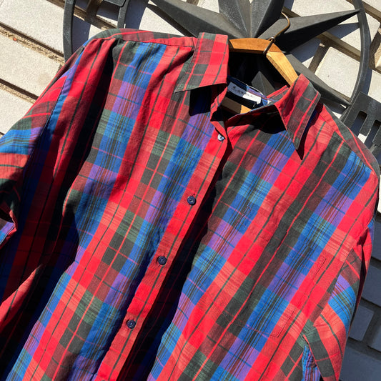 Vintage 90s Red and Blue Plaid Button Up