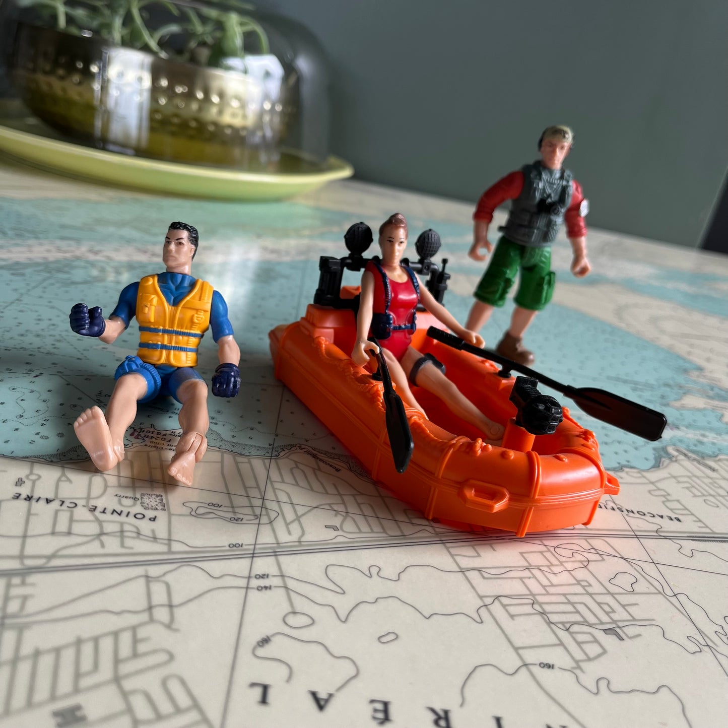 Vintage 70s Adventure People (3) with Raft / Lifeboat
