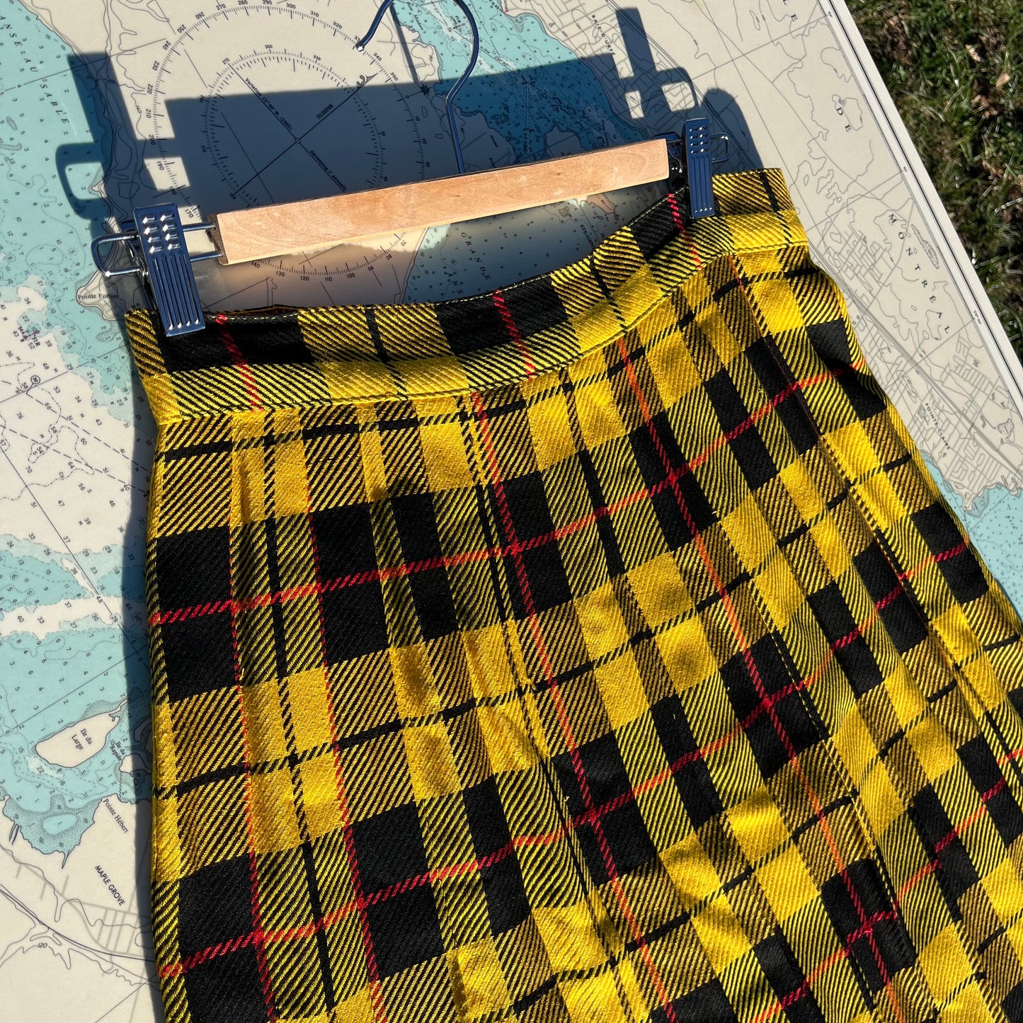 Vintage 90s Yellow Plaid Kilt Skirt