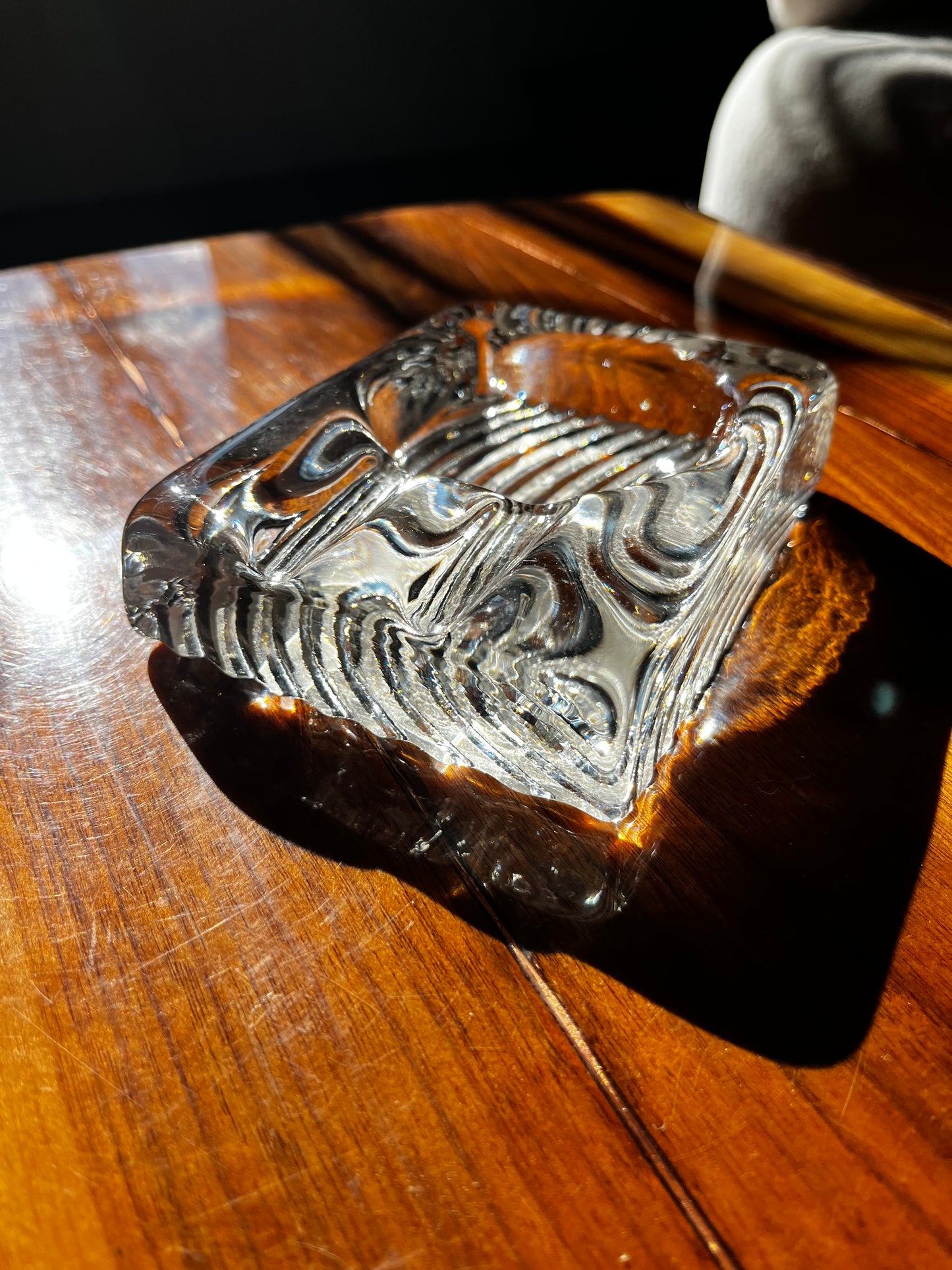 Vintage 70s MCM Glass Ice Block Modernist Ash Tray