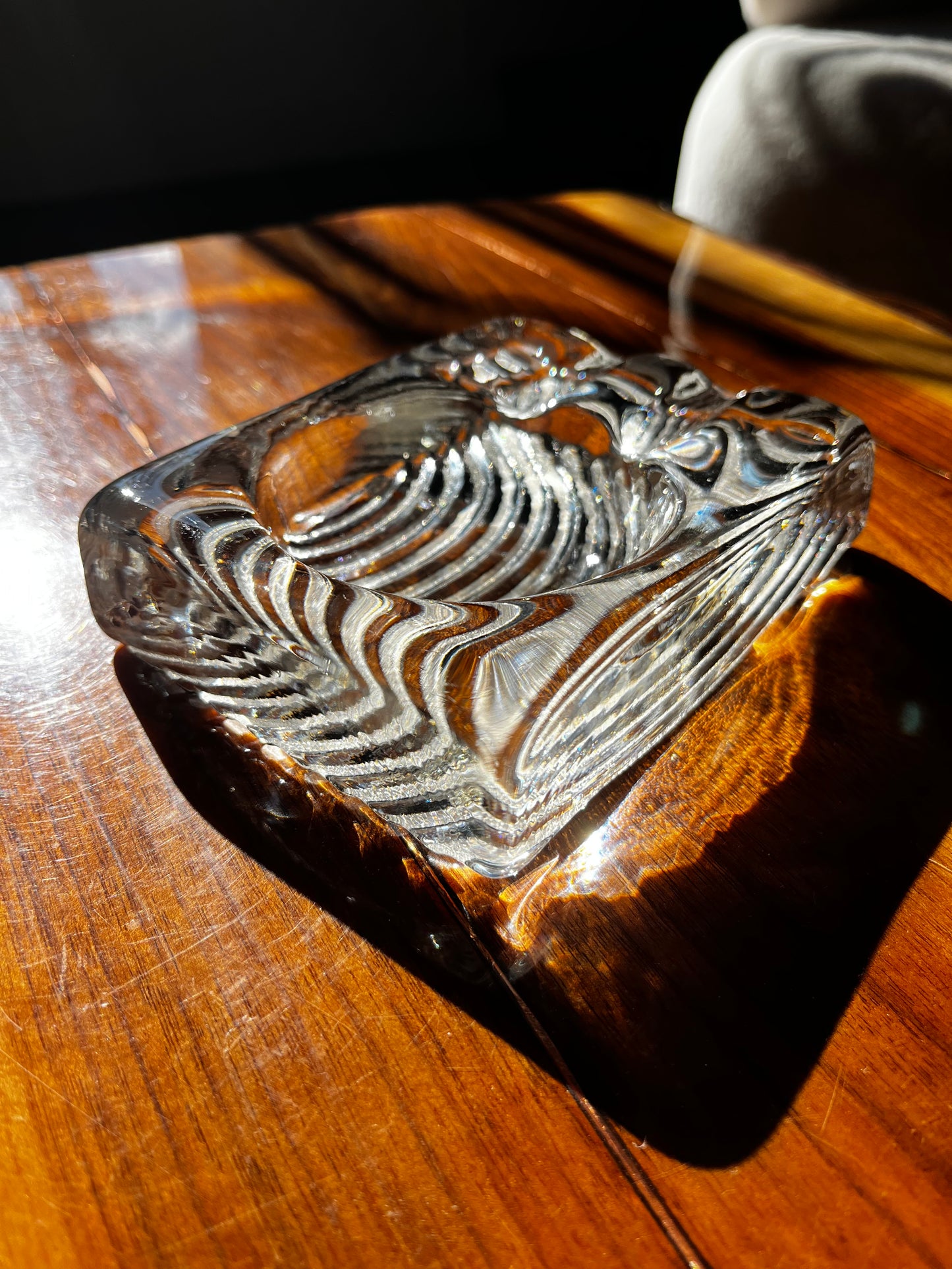 Vintage 70s MCM Glass Ice Block Modernist Ash Tray