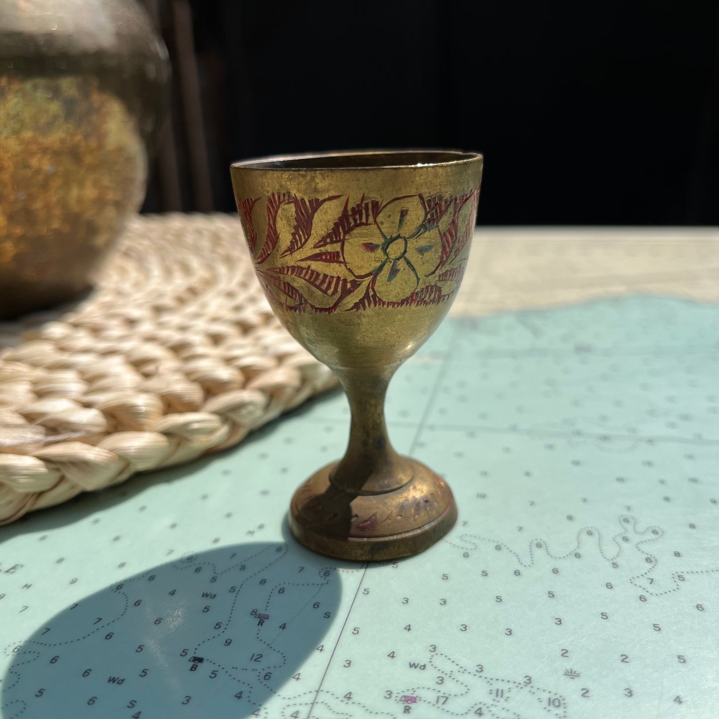 Vintage Floral Brass Mini Wine Goblet