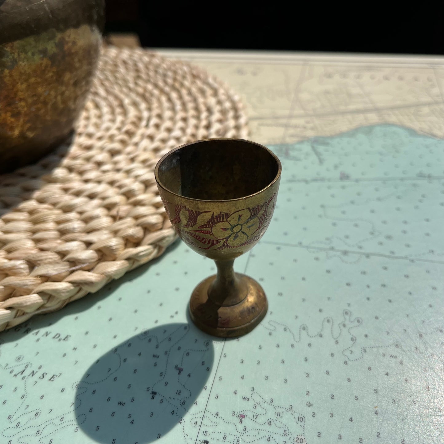 Vintage Floral Brass Mini Wine Goblet