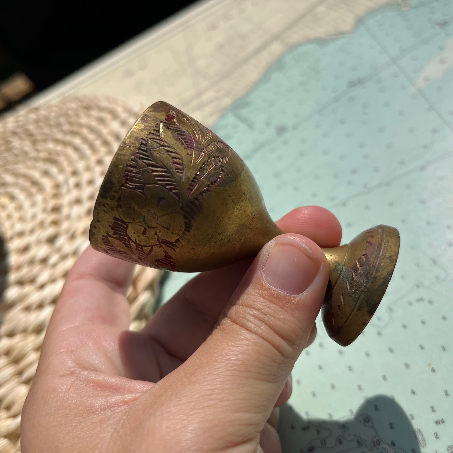 Vintage Floral Brass Mini Wine Goblet