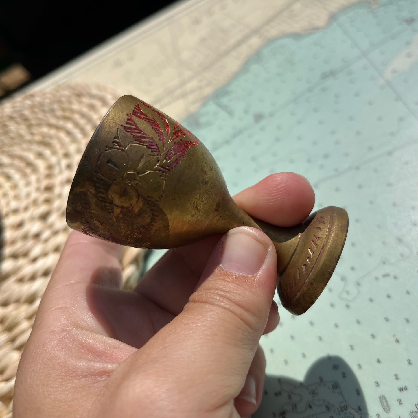 Vintage Floral Brass Mini Wine Goblet