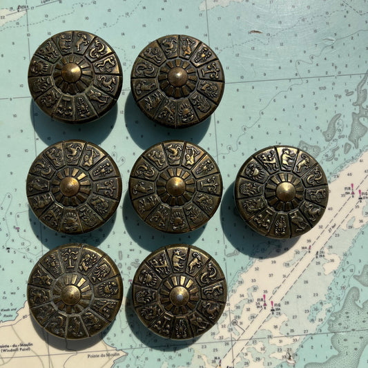 Vintage Ajax Brass Zodiac / Astrology Drawer Pulls / Knobs