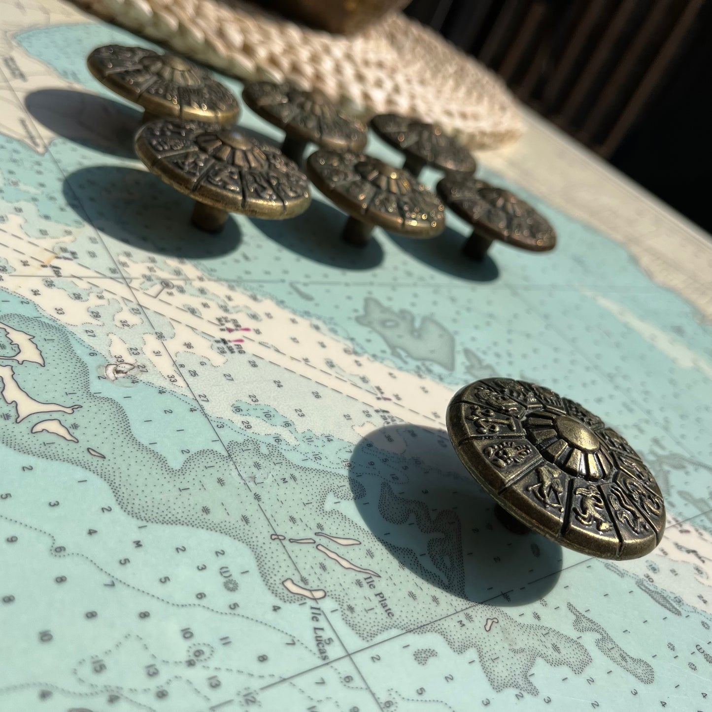 Vintage Ajax Brass Zodiac / Astrology Drawer Pulls / Knobs