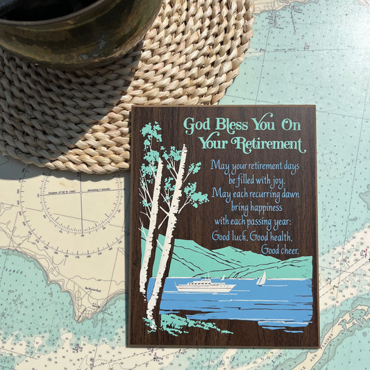 Vintage 70s God Bless Retirement Decorative Plaque