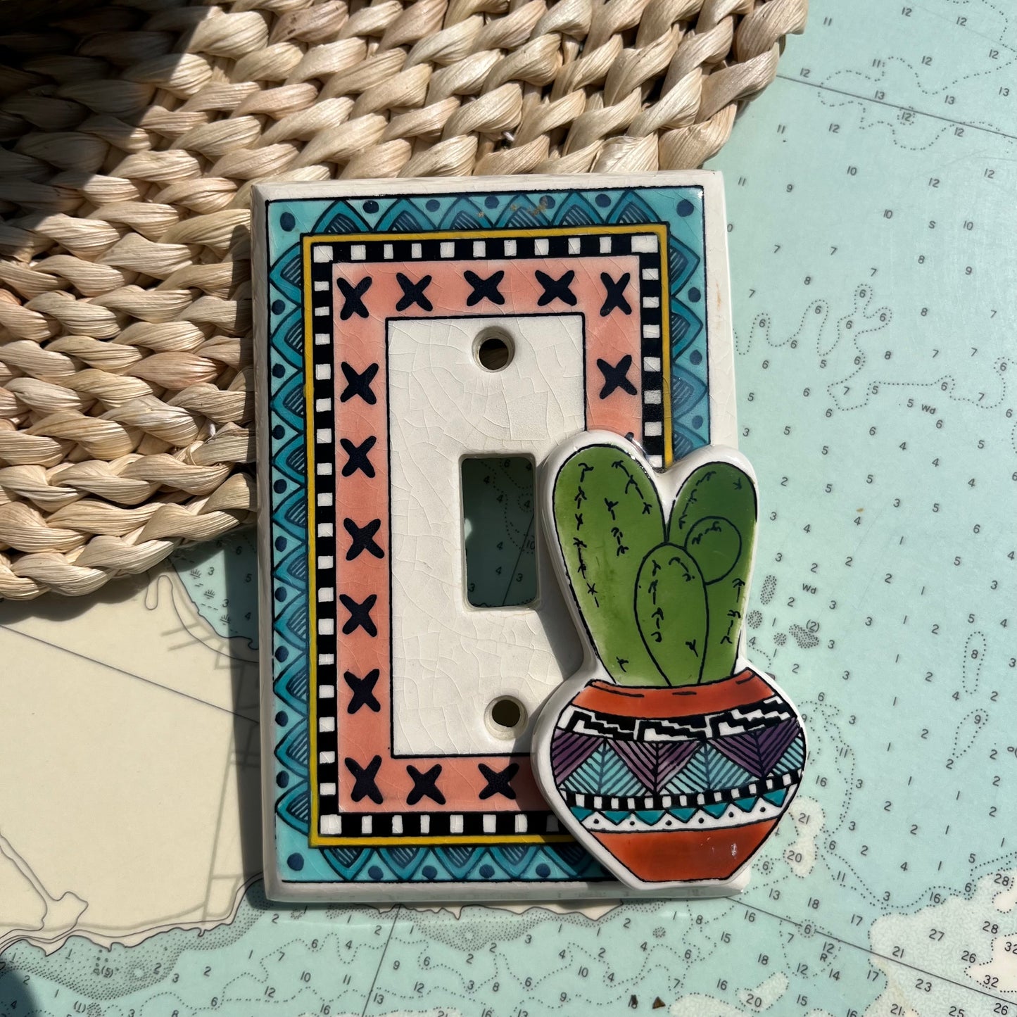 Vintage 90s South Western Cactus Ceramic Switchplate