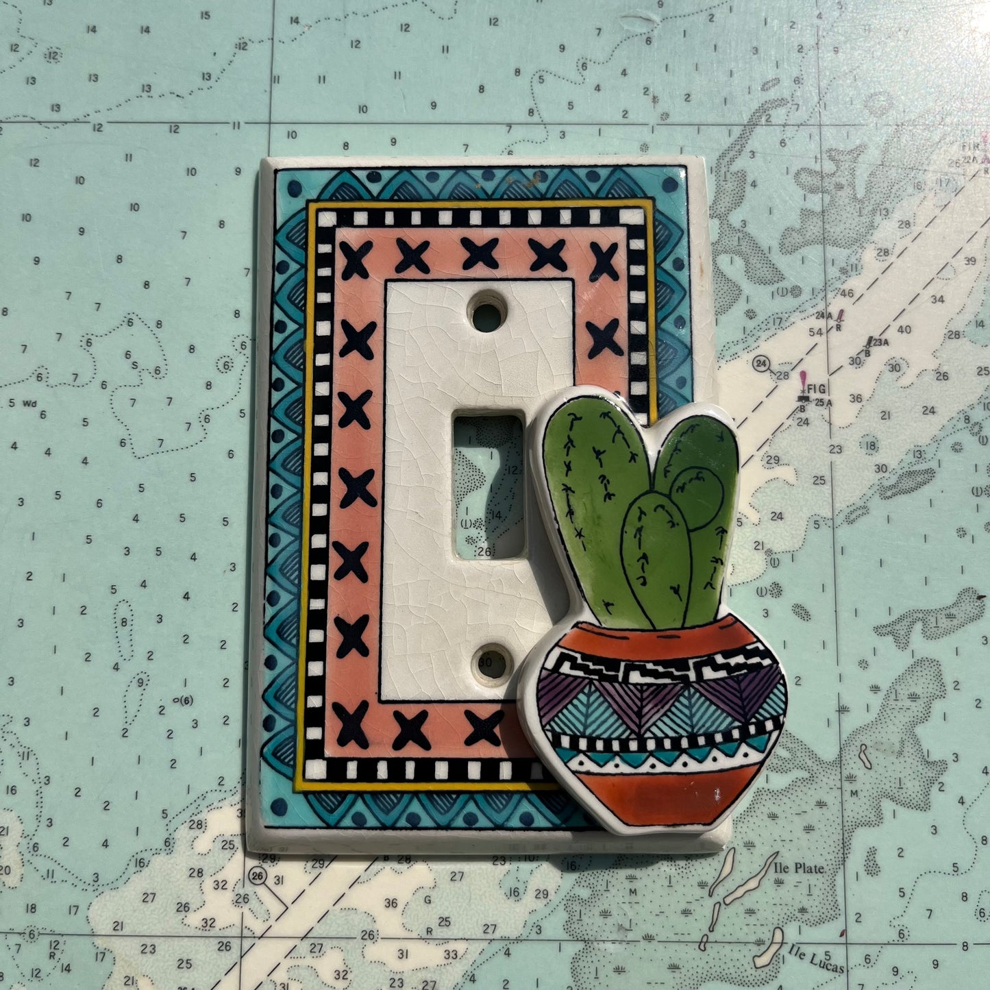 Vintage 90s South Western Cactus Ceramic Switchplate