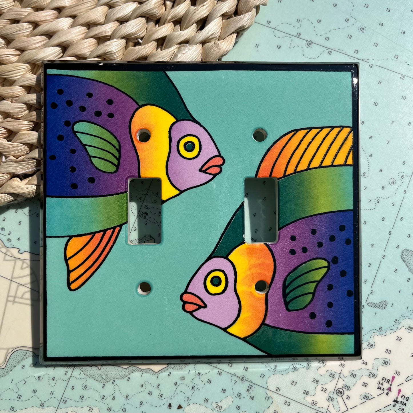 Vintage 90s Ceramic Fish Double Switchplate