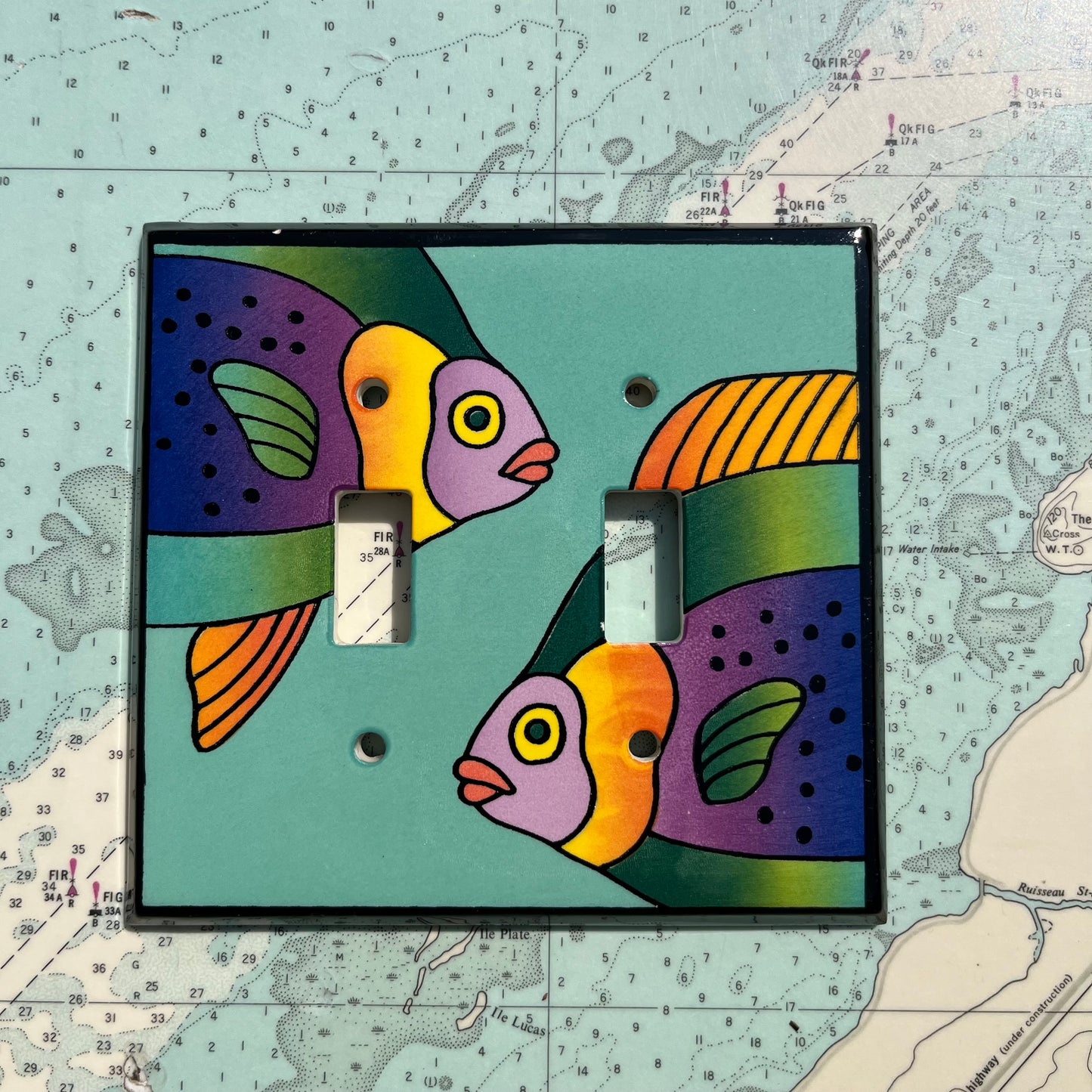 Vintage 90s Ceramic Fish Double Switchplate