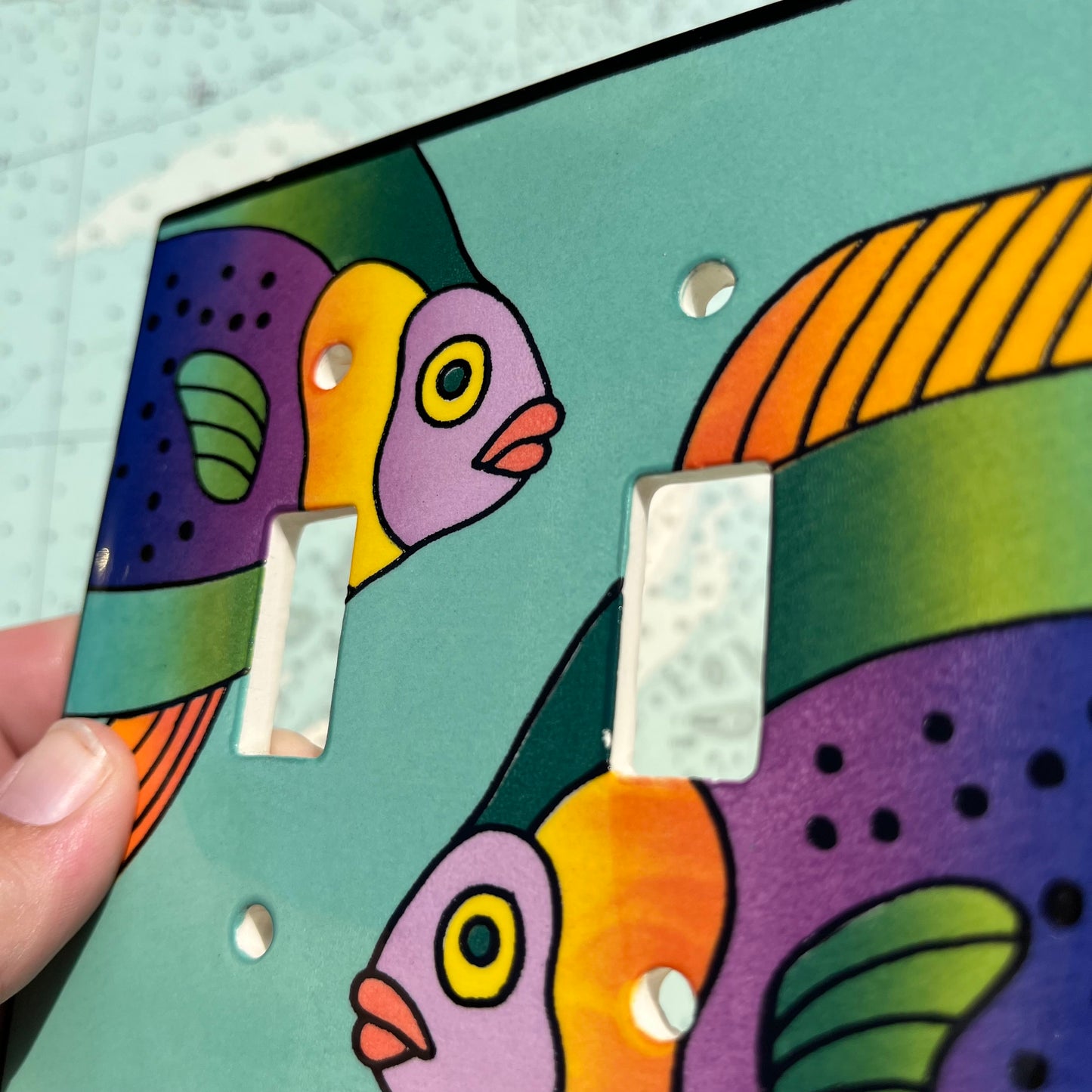 Vintage 90s Ceramic Fish Double Switchplate