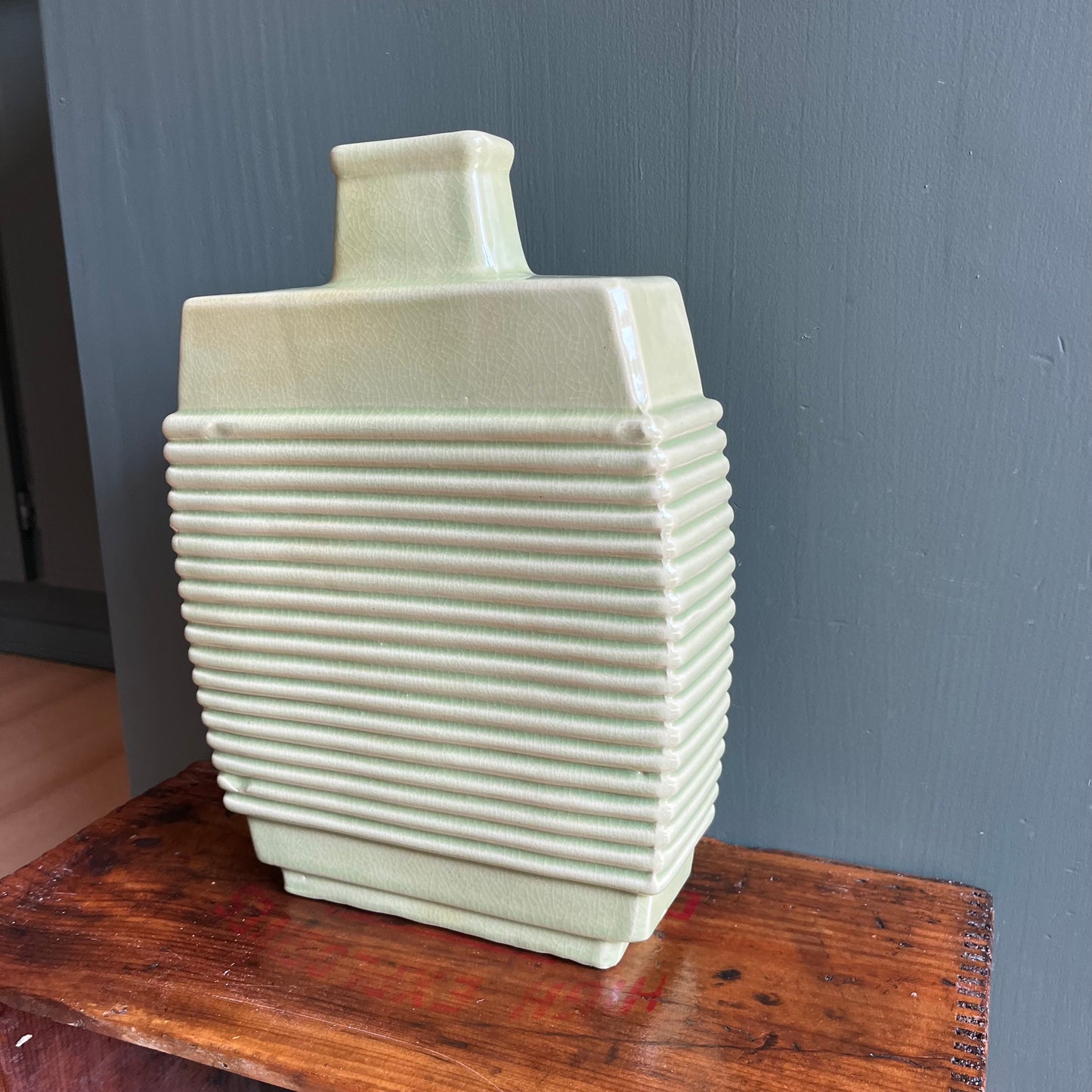 Vintage Green Textured Oversized Ceramic Vase