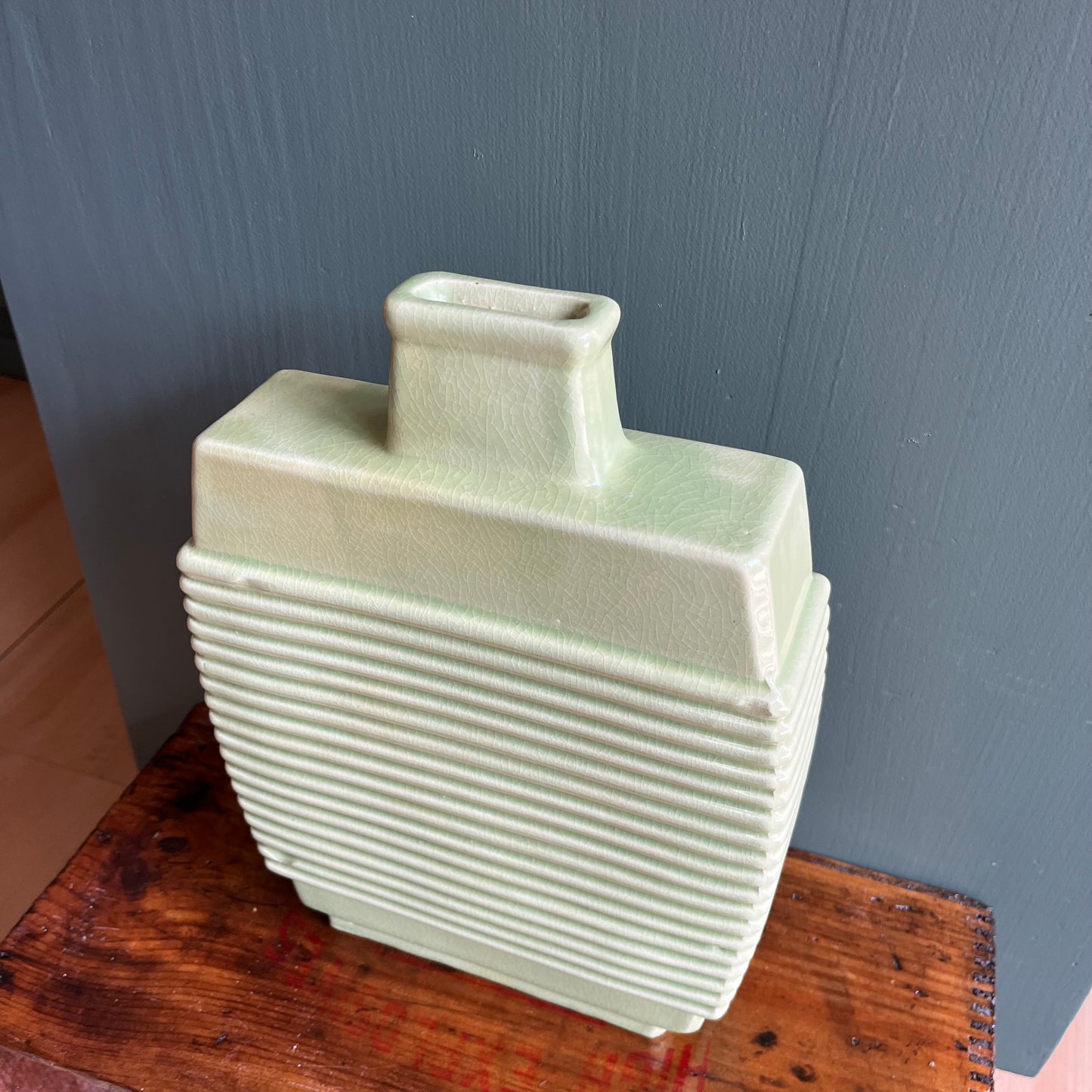 Vintage Green Textured Oversized Ceramic Vase